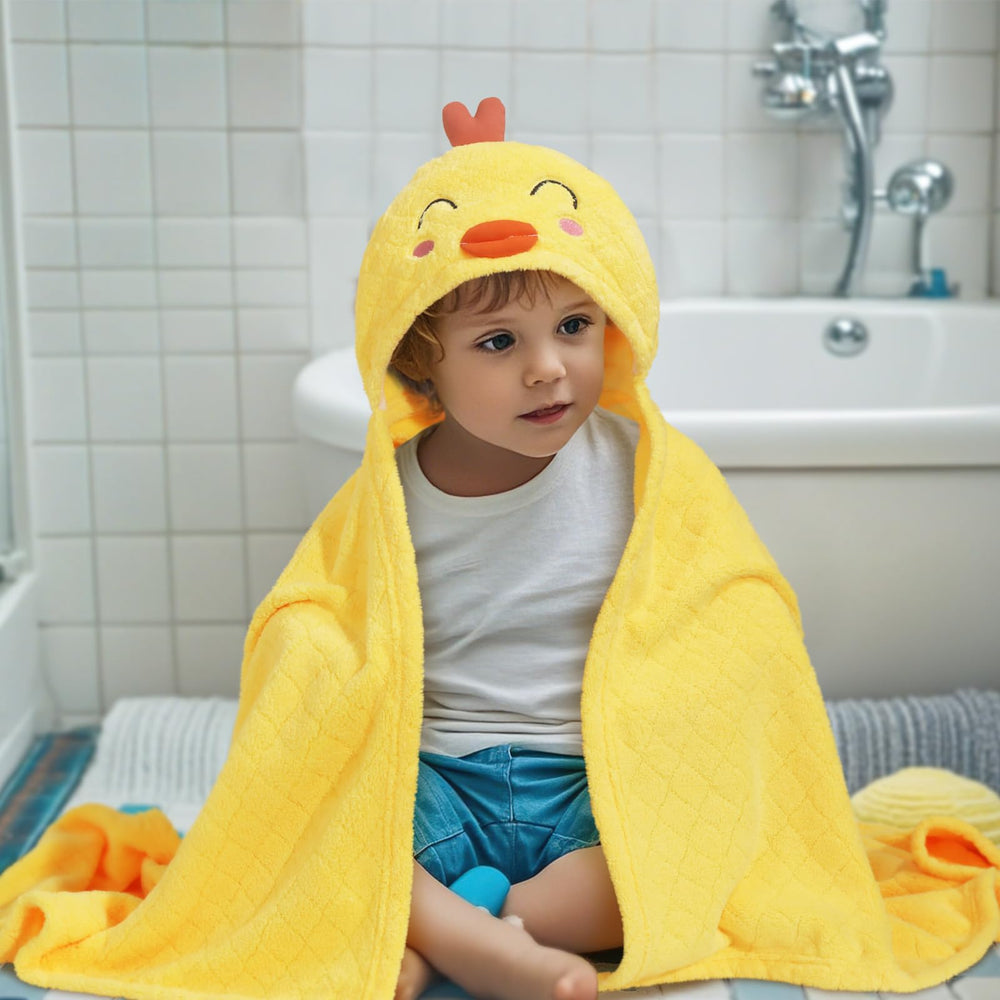 WODHOY hooded towel in 50x32 inch size fits growing toddlers.