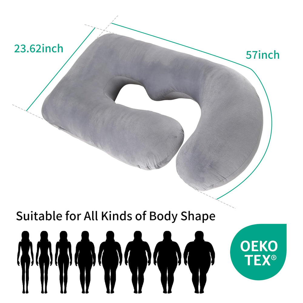 Wodsfay 57-inch maternity pillow with cover shown for back and belly support