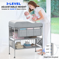 Wofafa portable baby changing table fully assembled with secure, stable frame for diaper changes.