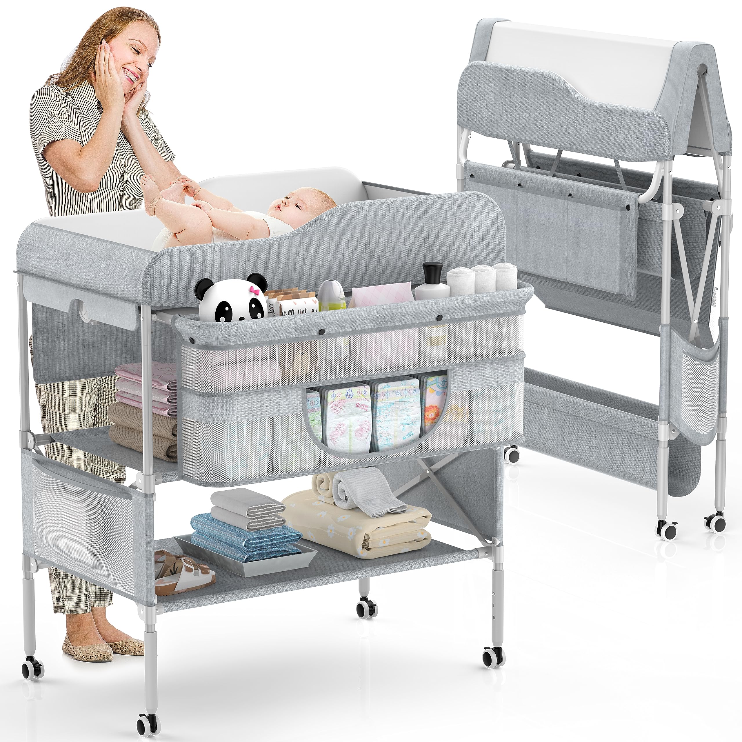Wofafa portable baby changing table folded for compact storage and easy transport.