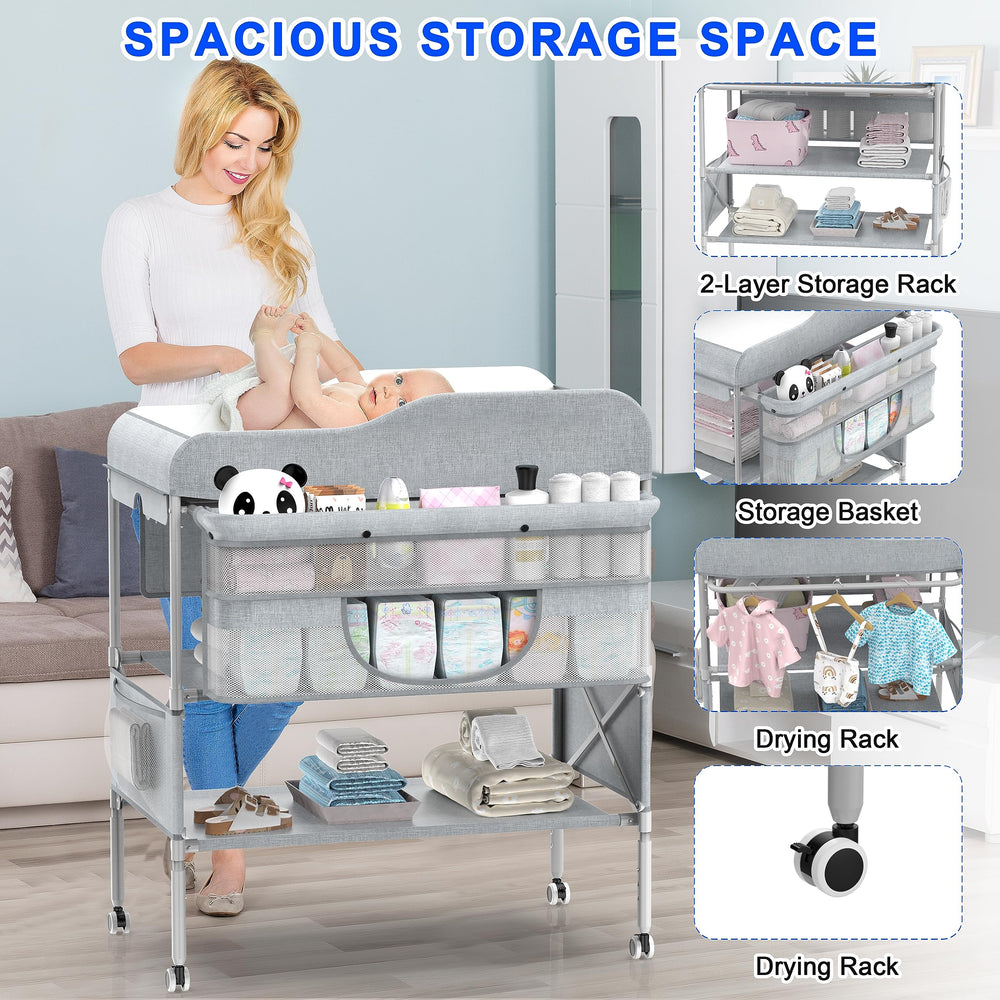 Wofafa changing table with 360-degree guardrails keeps baby secure during diaper changes.