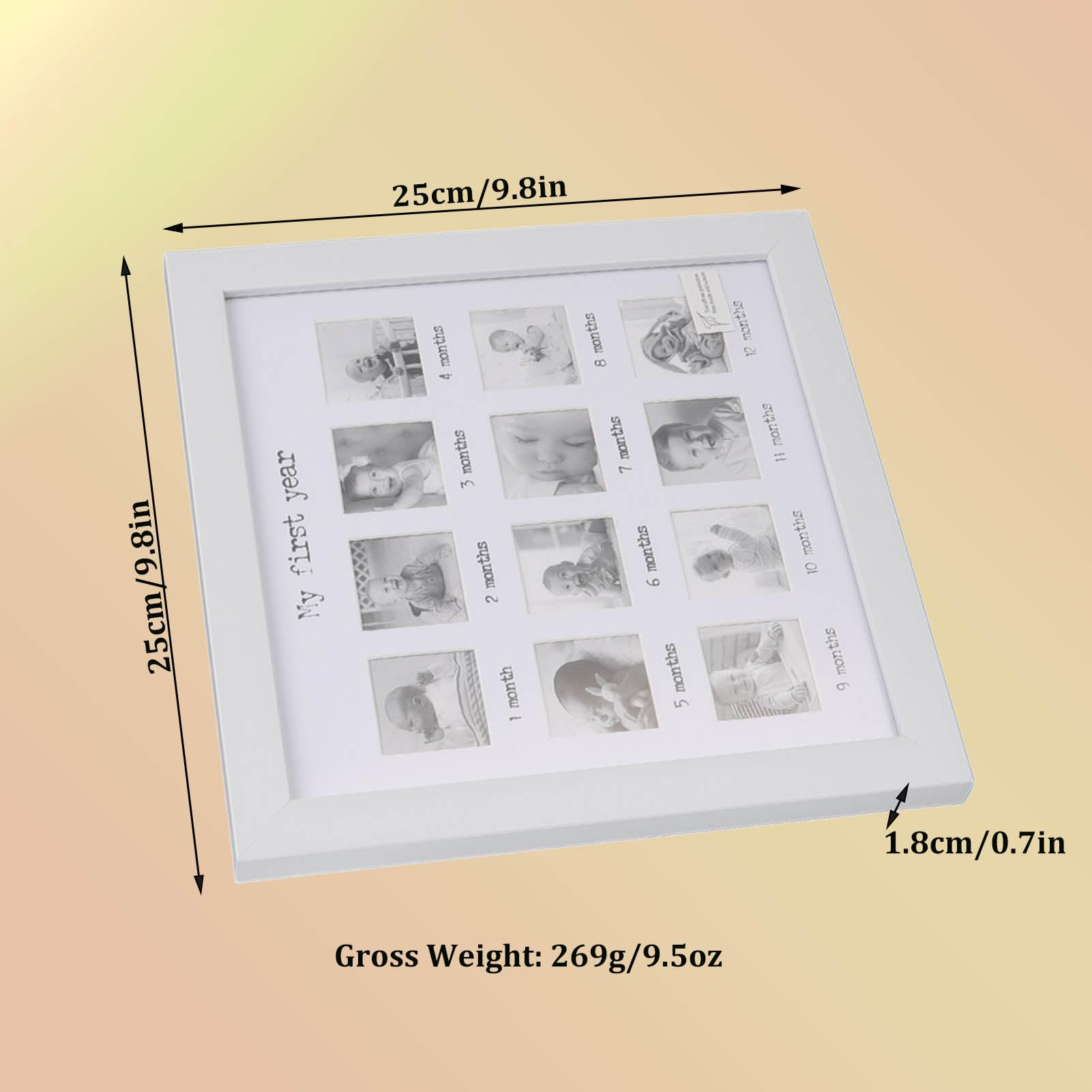 WOHPNLE Baby's First Year Frame side angle highlights slim profile for space-saving setups