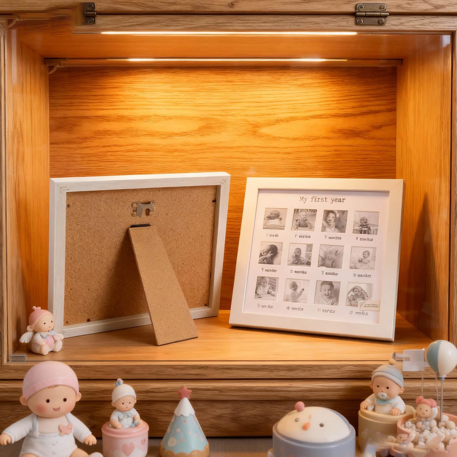 WOHPNLE Baby's First Year Frame tabletop display on a countertop for memory nook