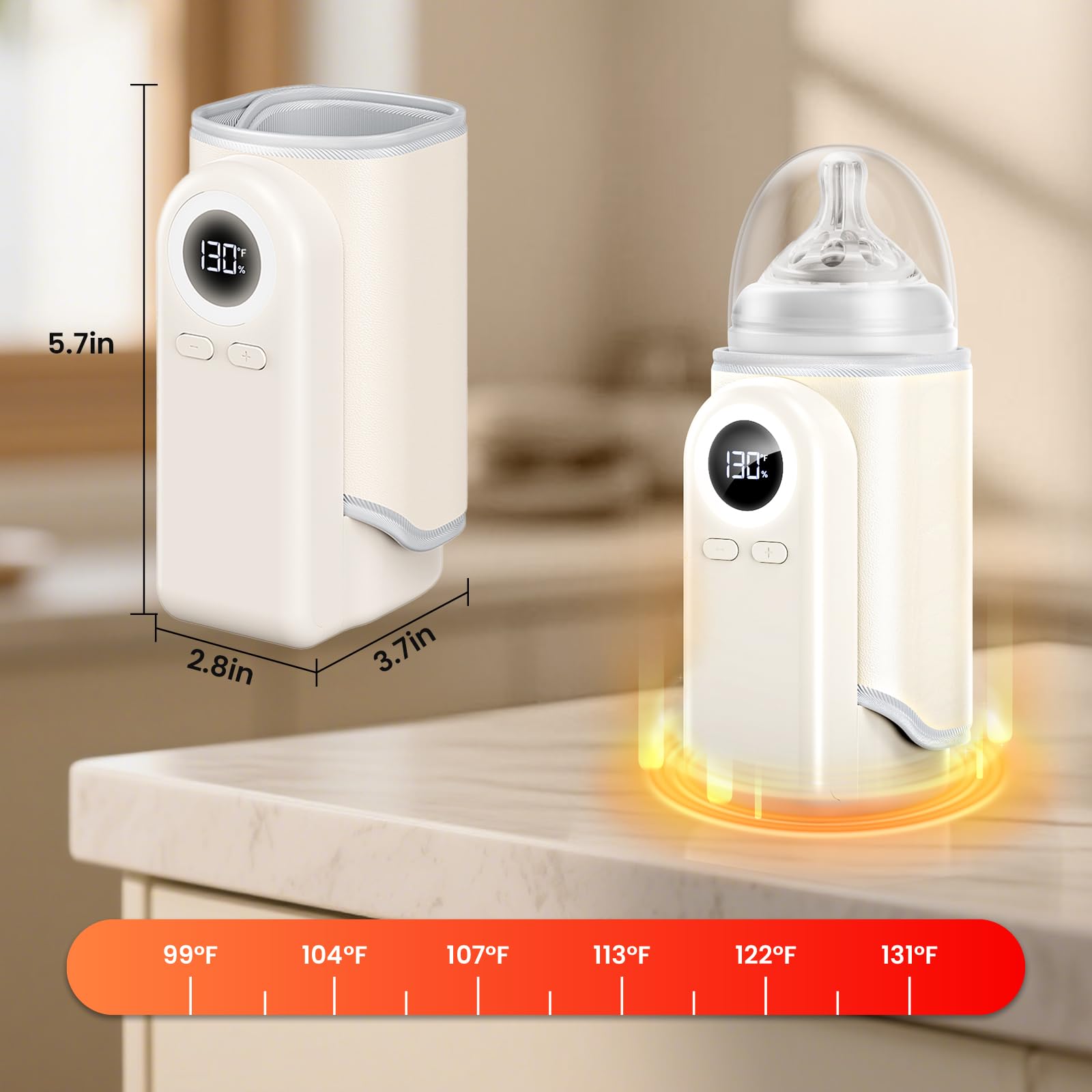Woitury battery powered warmer with LED display showing real-time temperature