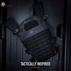 WOLF TACTICAL dad wearing carrier with padded shoulder straps for even weight distribution.