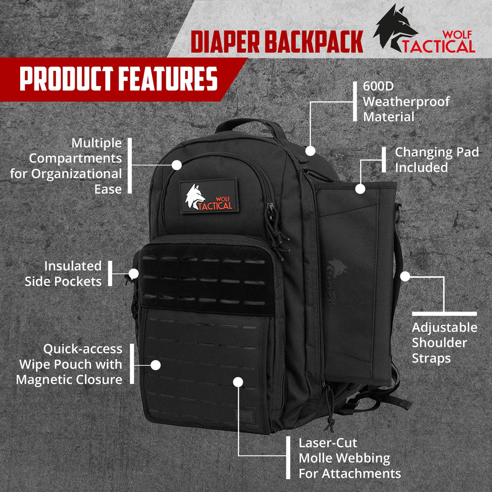 Wolf Tactical brand USA-based assurance of durable diaper gear.