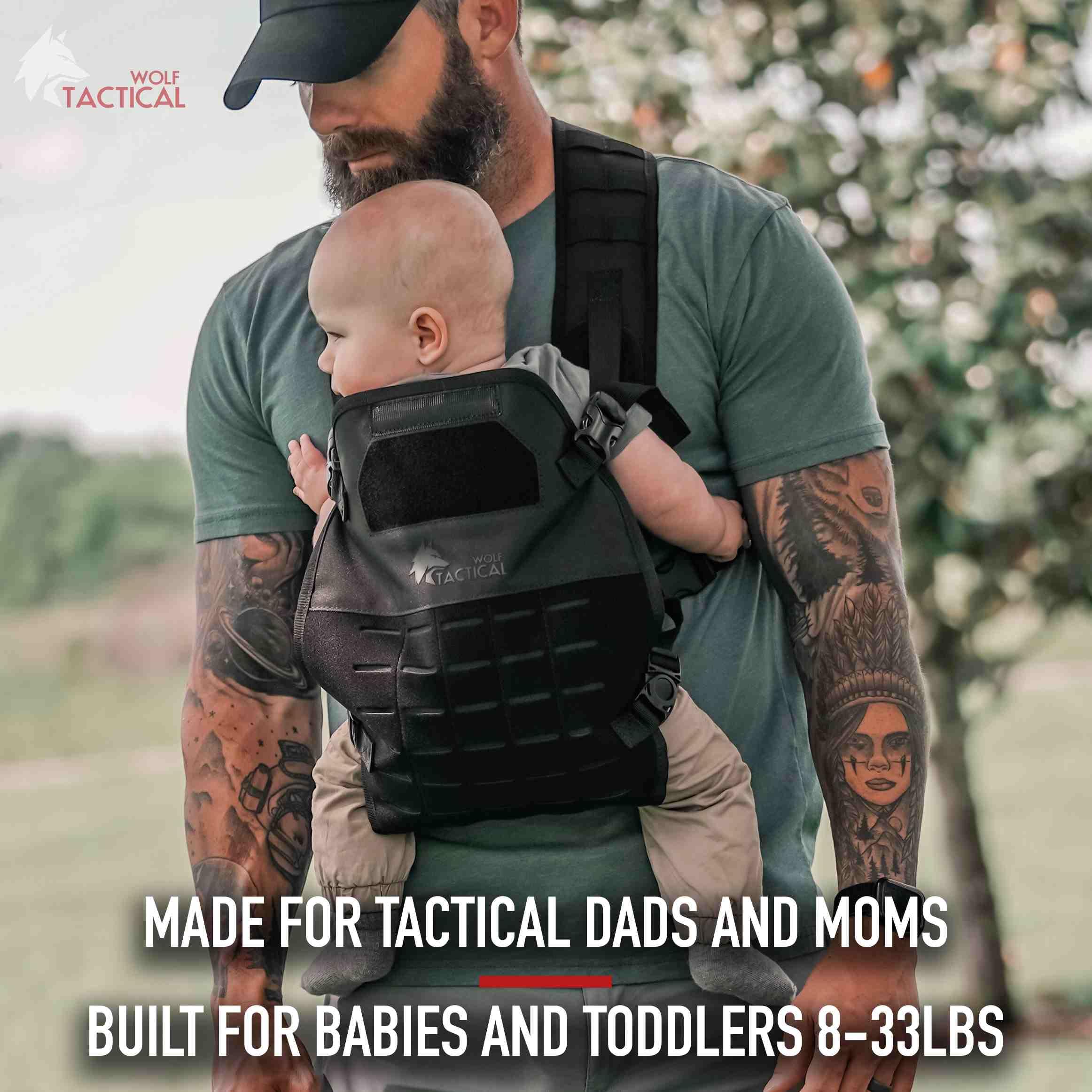 Wolf Tactical toddler-carrier cotton-mesh-interior keeps baby cool and cushioned