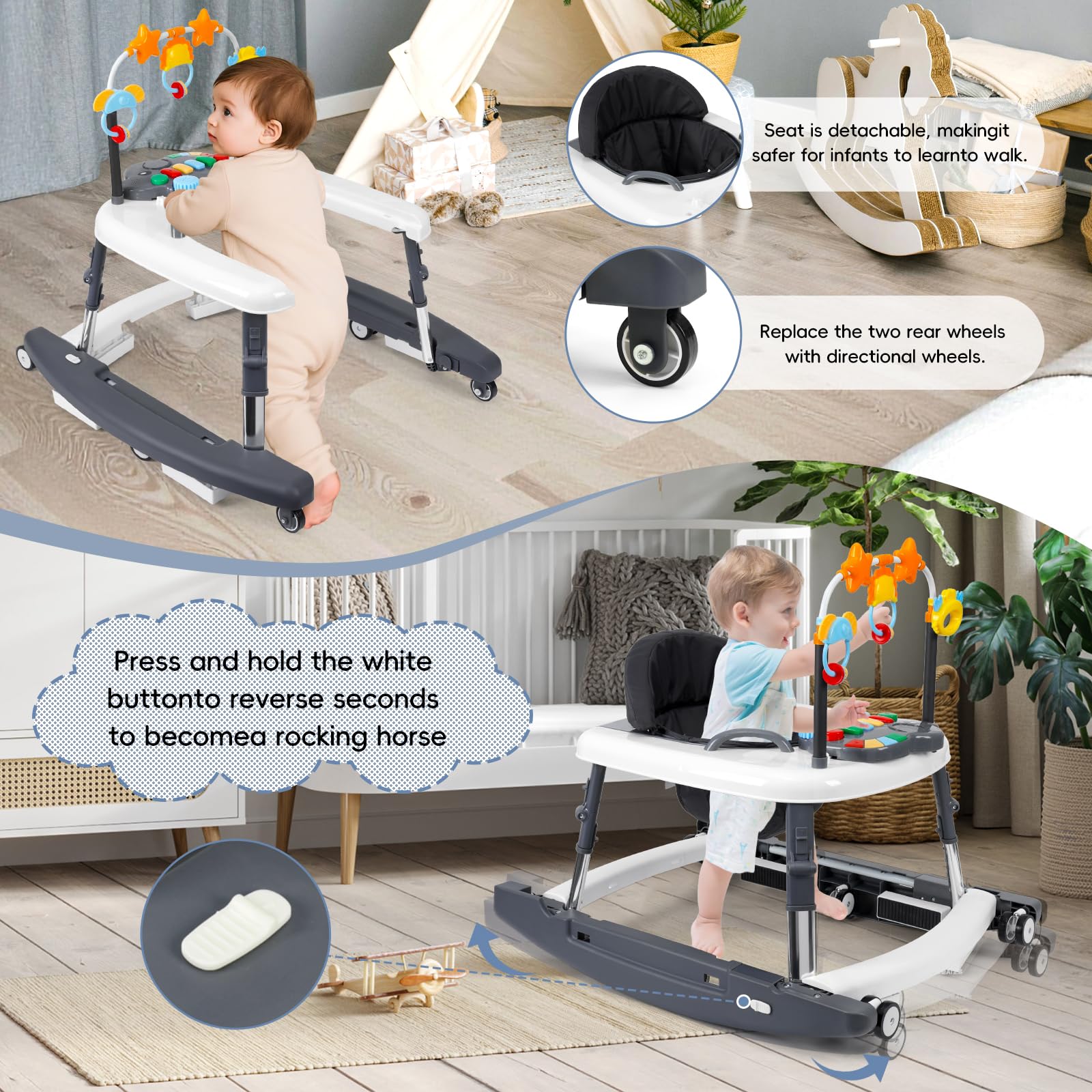 Wolfcode 5-in-1 walker in bounce mode for lively movement.