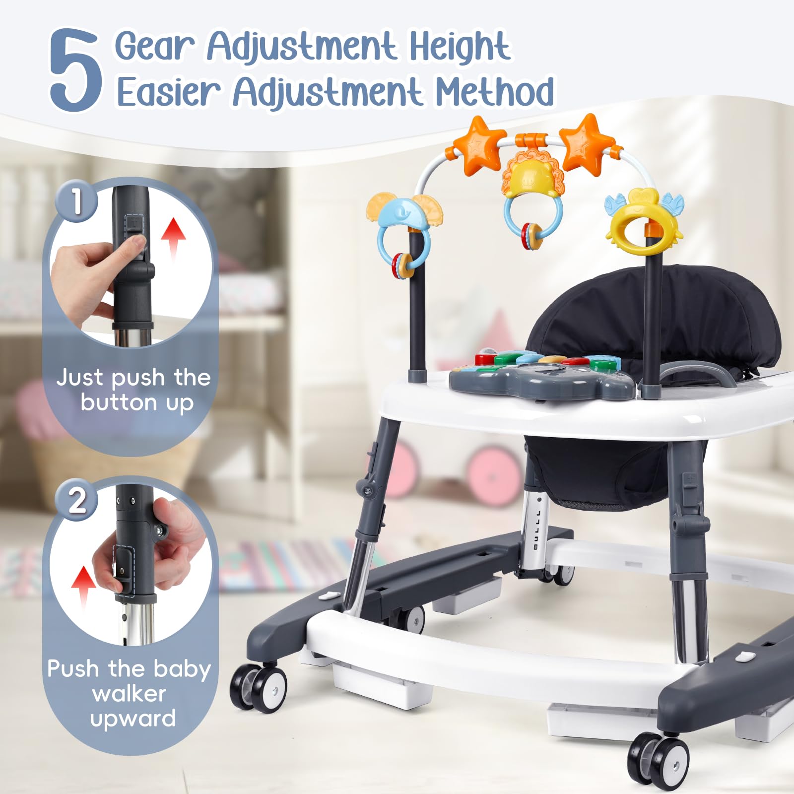 Wolfcode 5-in-1 walker with directional wheels enabling easy steering.