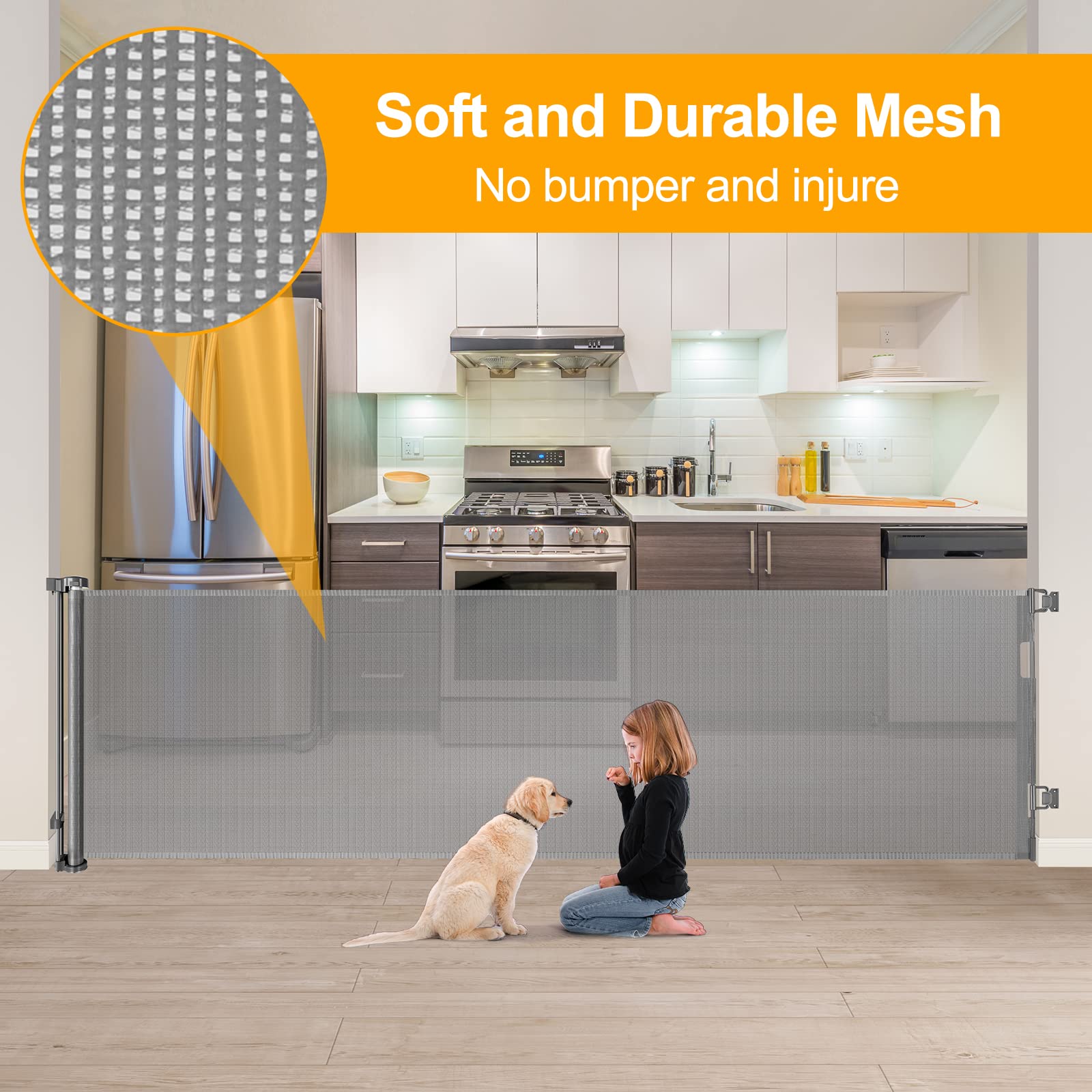 WOMHOM extra-wide opening gate accommodates large spaces like doorways and kitchens.