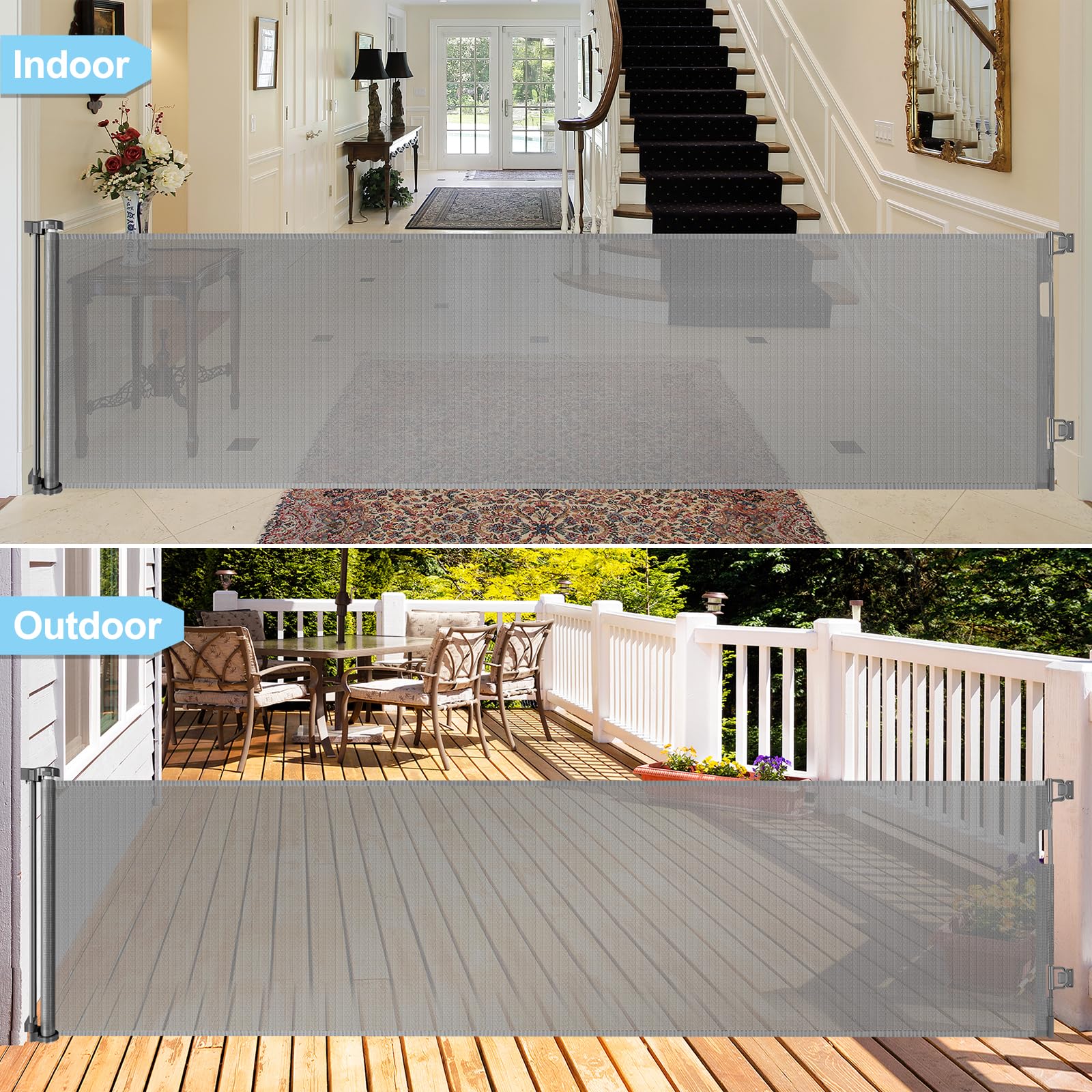 WOMHOM grey gate hallway blends with decor and creates a safe transition space.