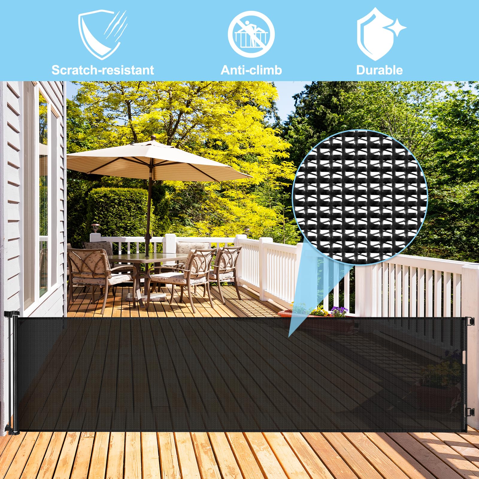 Mesh-closure view of WOMHOM MomGate showing clear visibility and safety