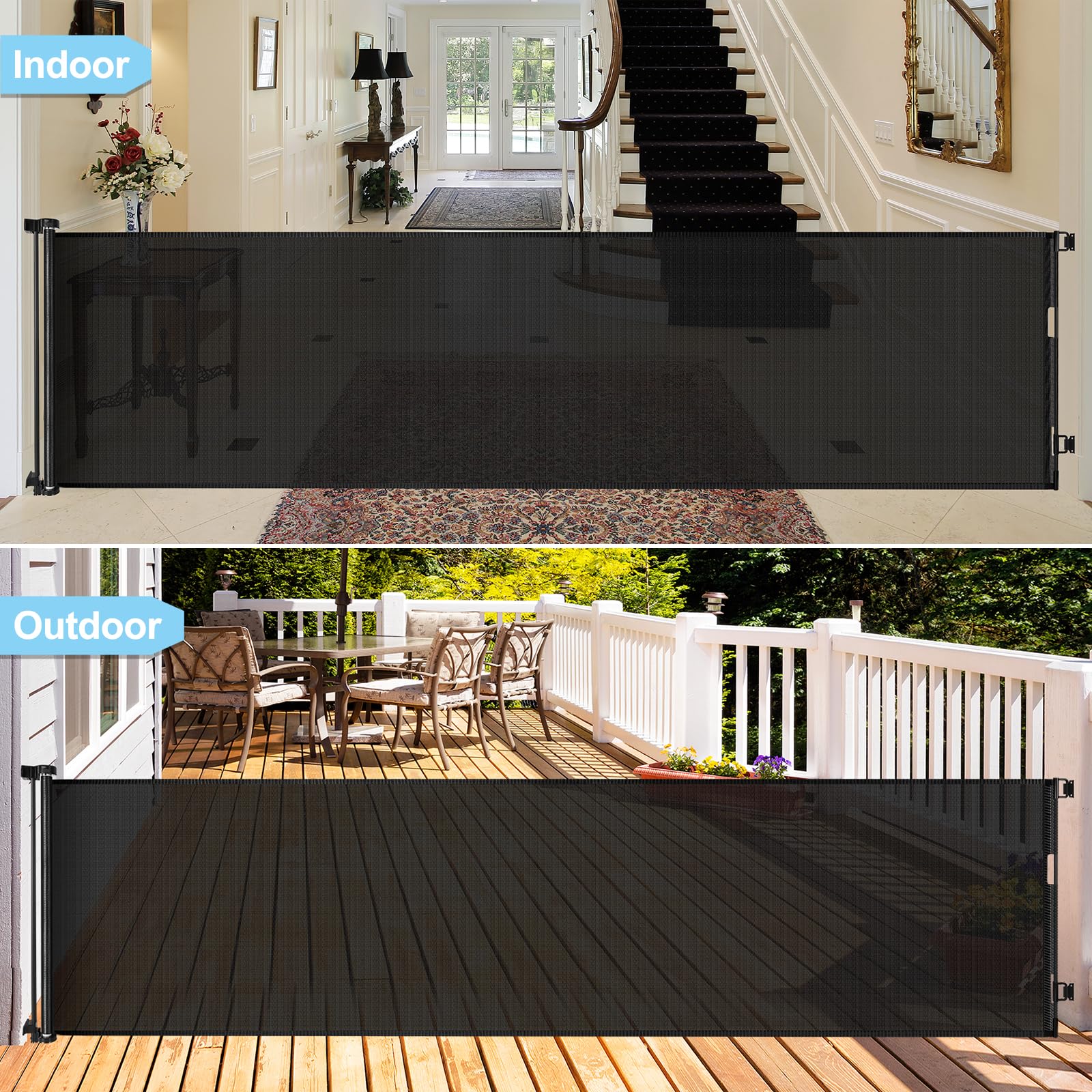 Stairway and doorway setup of WOMHOM MomGate with sturdy mesh