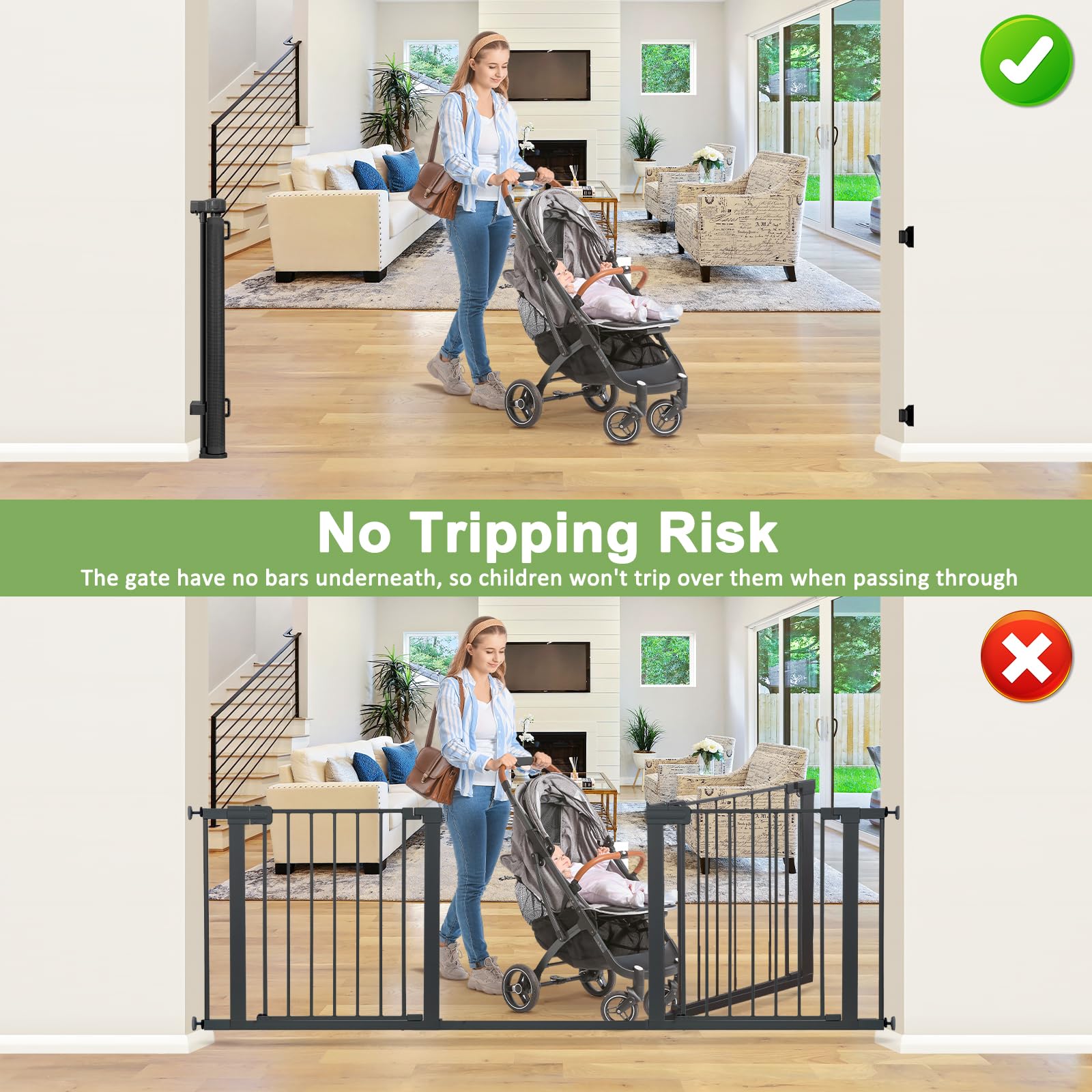 WOMHOM reinforced 100inch gate skirt adjustment reduces gaps along baseboard