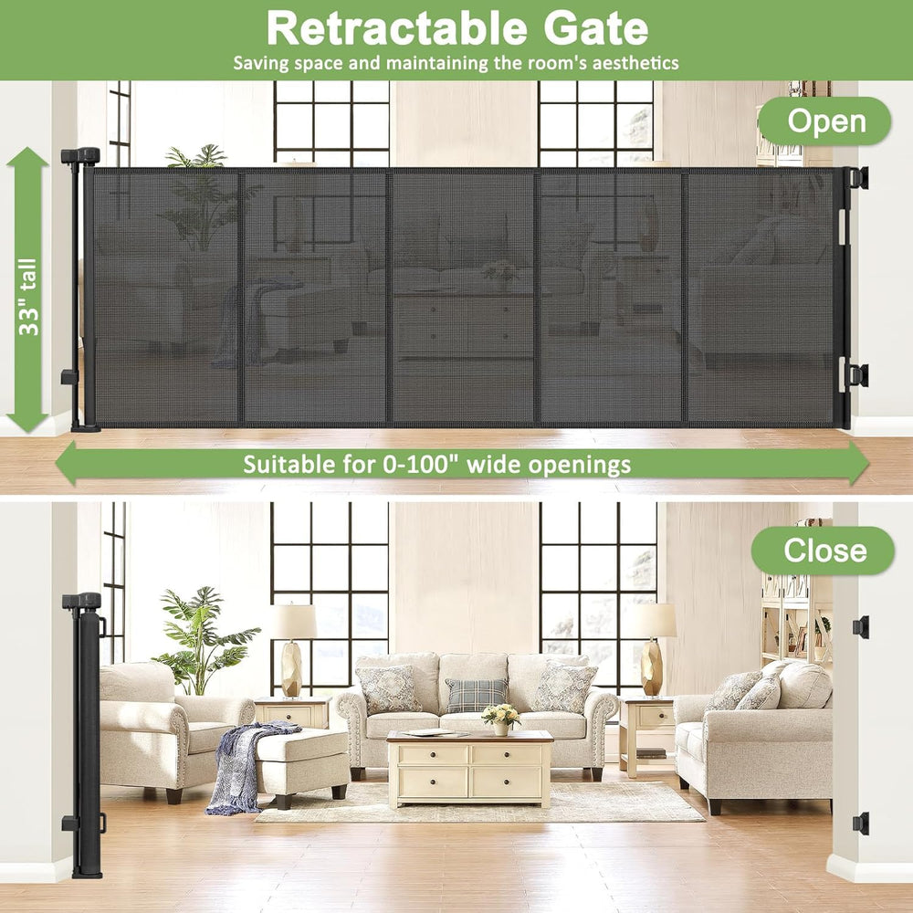 WOMHOM reinforced 100inch gate opened for easy passage of kids and pets