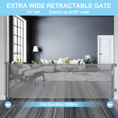 WOMHOM retractable mesh gate rolled up to save space between uses.