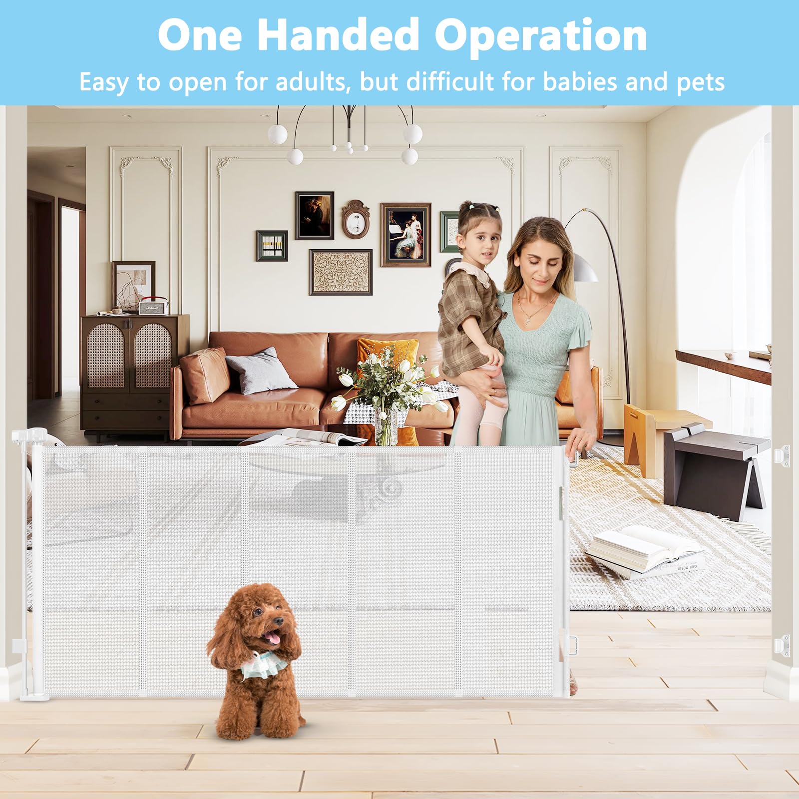 WOMHOM retractable-gate-space-saving demonstrates compact storage when not in use