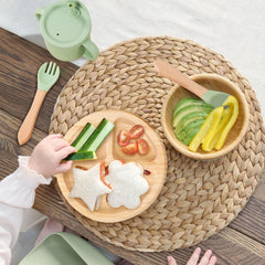 Womorista bamboo suction plate three-sections showcases division for balanced baby meals.