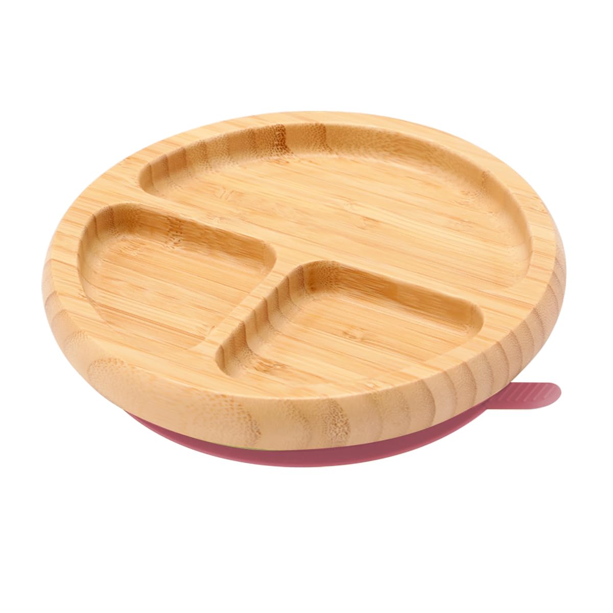 Womorista bamboo suction plates pink close-up shows kid-friendly self-feeding support