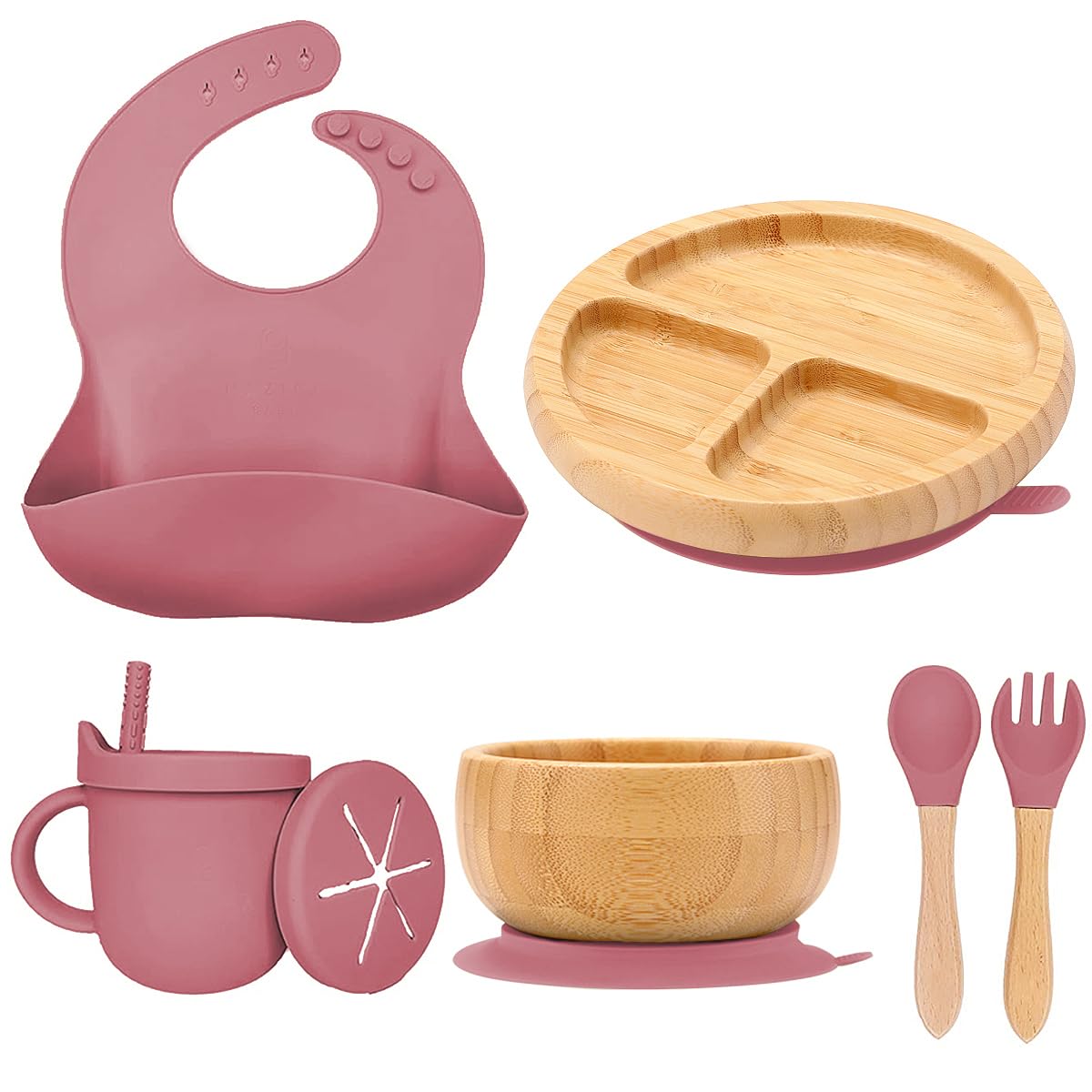 Womorista bamboo suction plates pink setup demonstrates spill-free baby mealtime