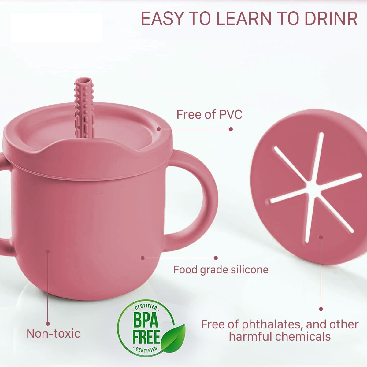 Womorista easy-clean bamboo plates pink lifestyle shot emphasizes dishwasher-safe use