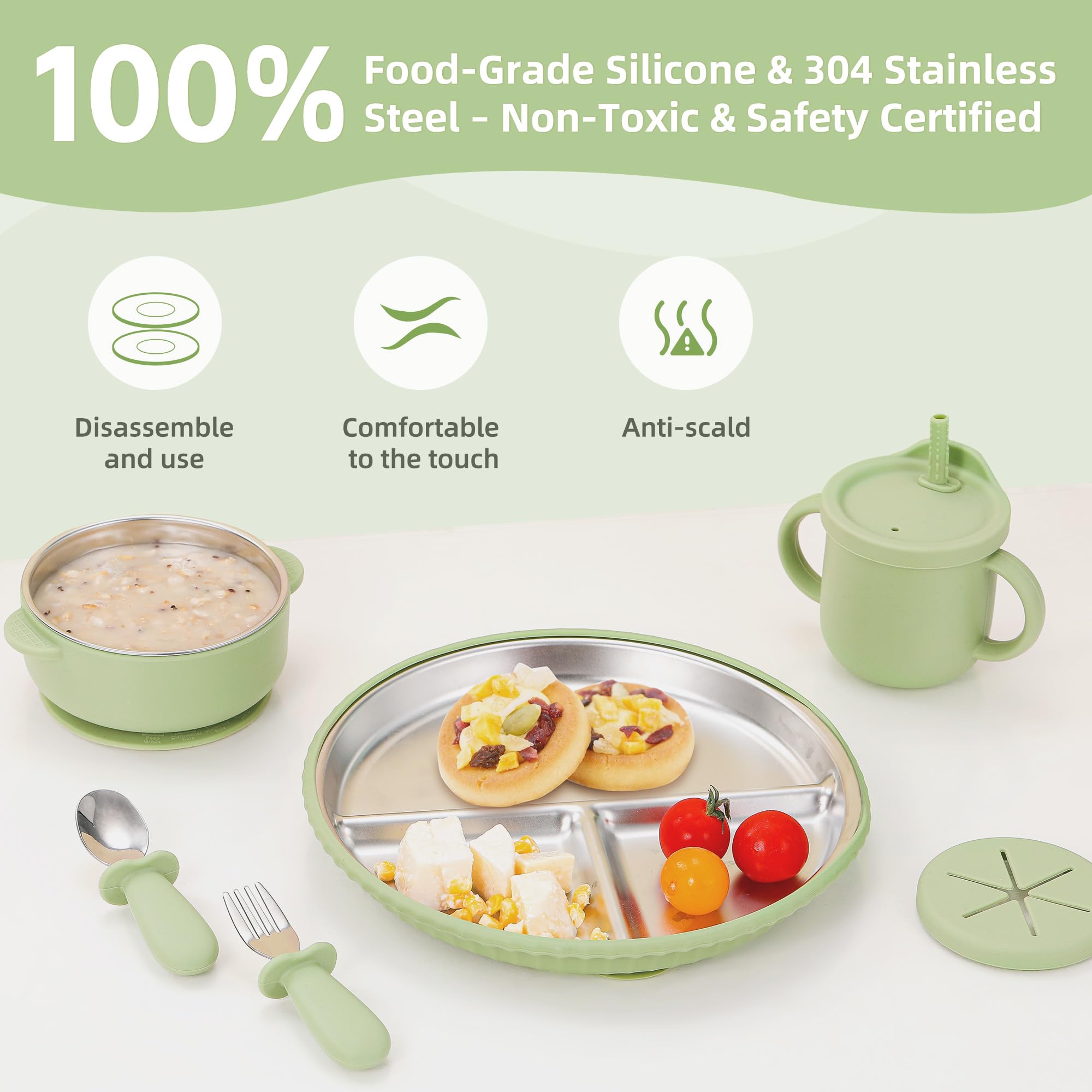 Womorista stainless-steel suction plate rim emphasizes safe, smooth edges for tiny hands