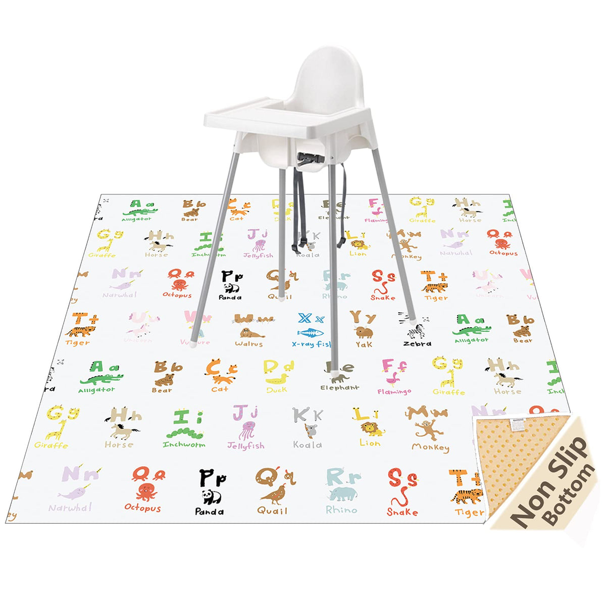WOMUMON 51inch splat mat under high chair provides full coverage to protect floors.