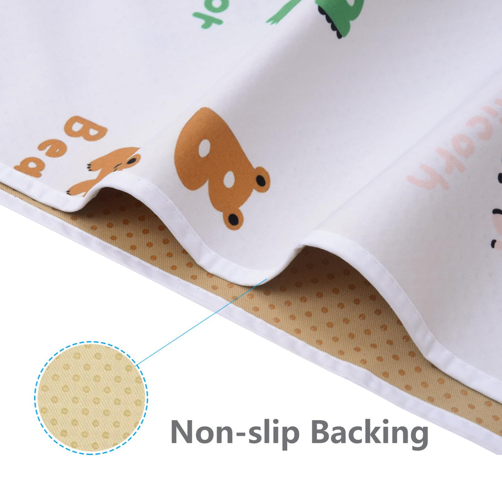 WOMUMON 51inch splat mat waterproof closeup demonstrates spill containment and quick cleanup.