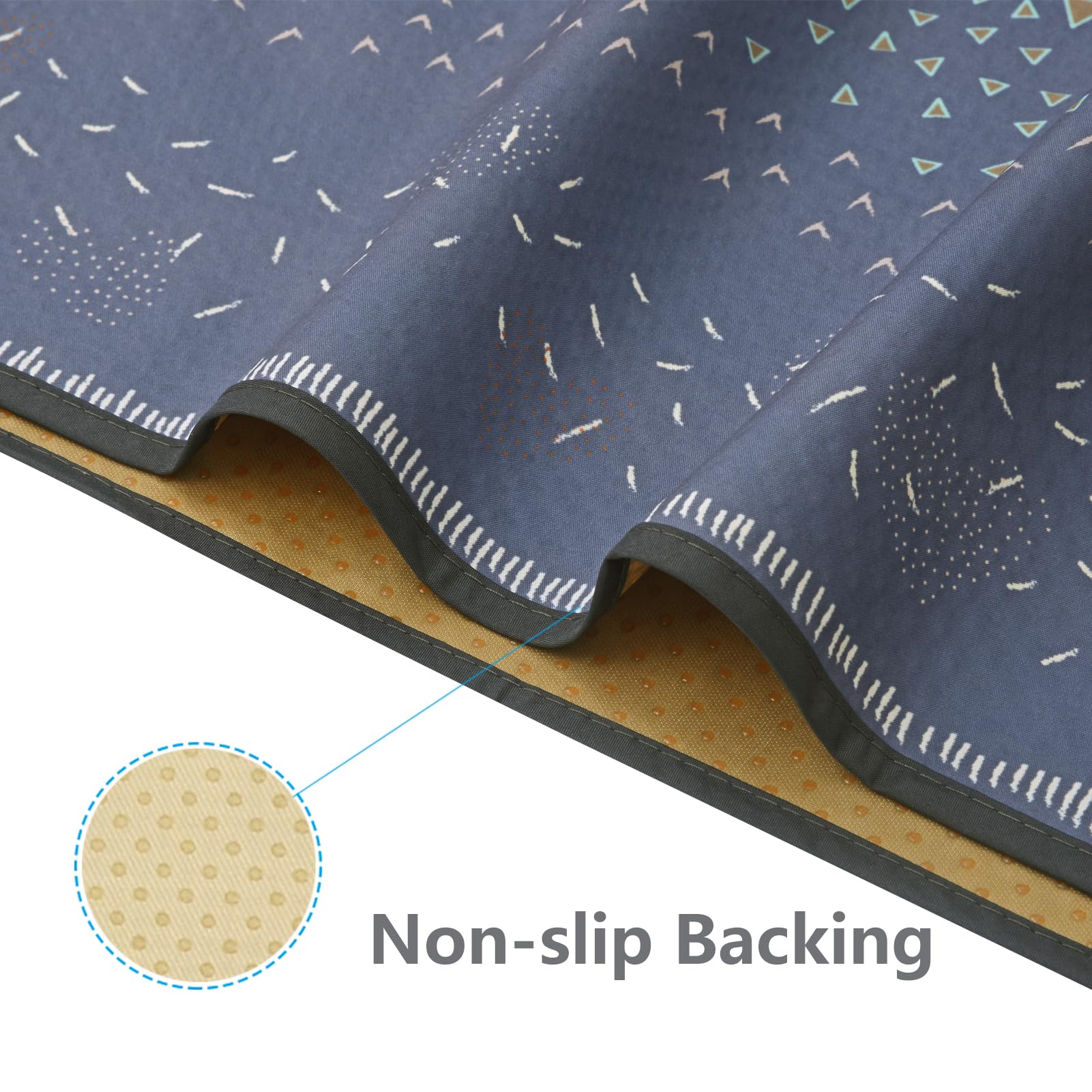 WOMUMON non-slip dots back keeps mat in place on hardwood floors.