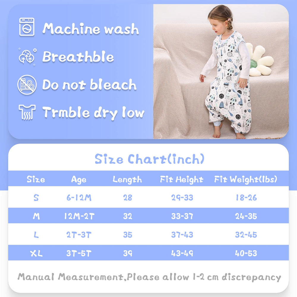 WONDAY sleep sack with feet 2-way zipper enables quiet diaper changes