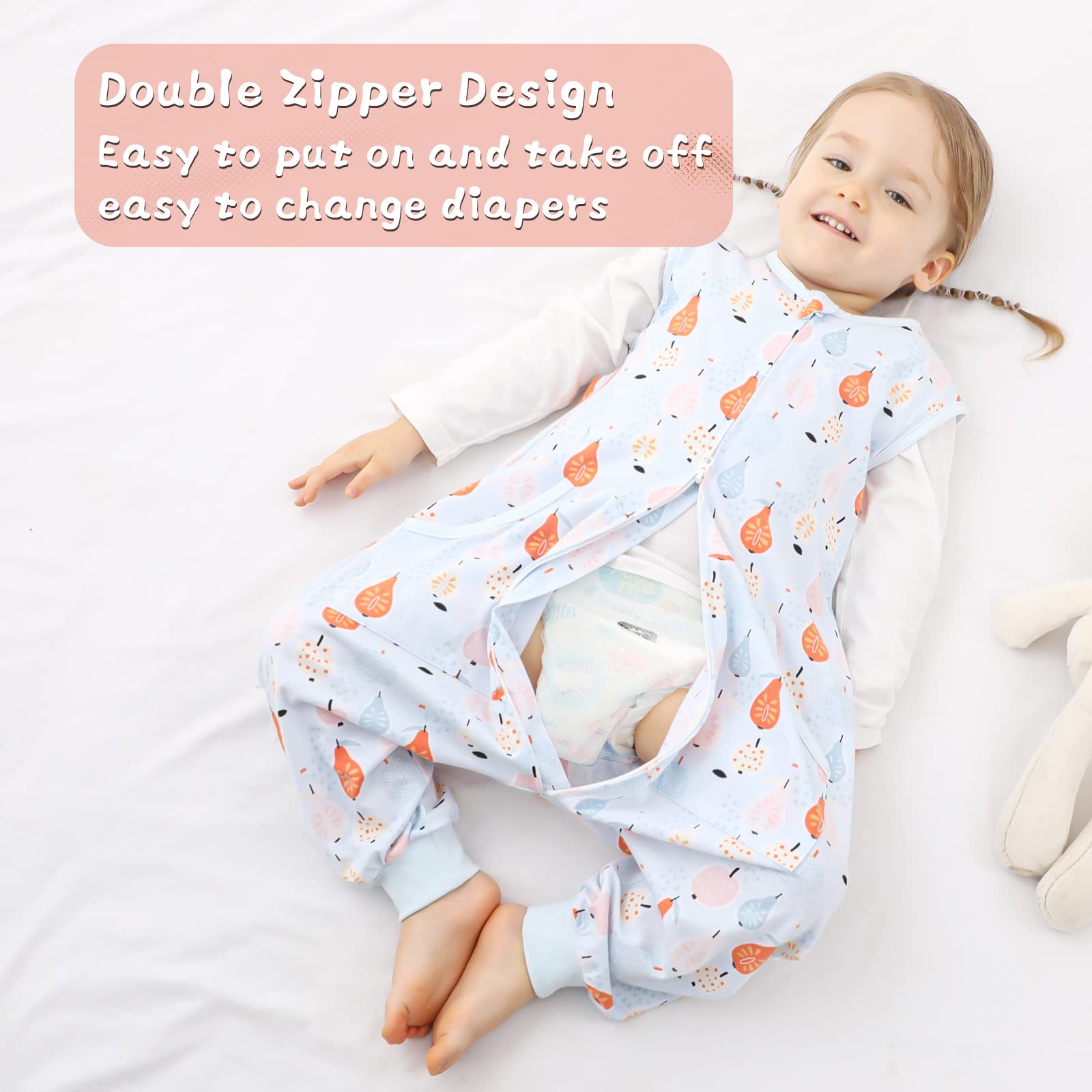 WONDAY hip-room sleep sack supports natural leg movement.