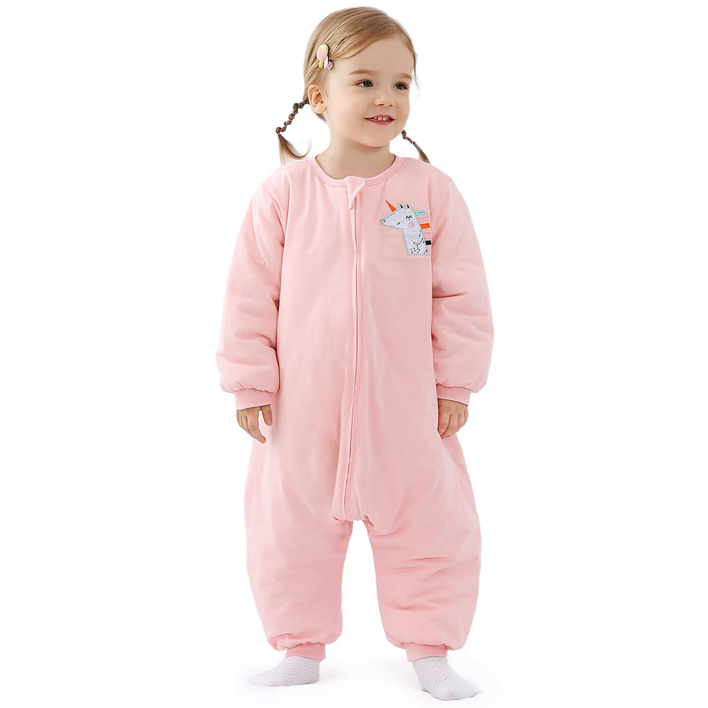 WONDAY toddler sleep sack with legs close-up shows durable stitching for mobility