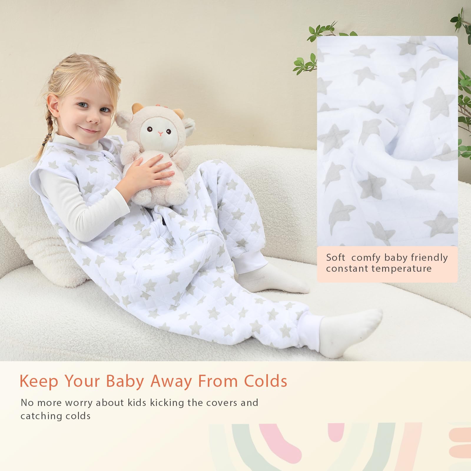 WONDAY two-way zipper allows easy diaper changes without undressing.