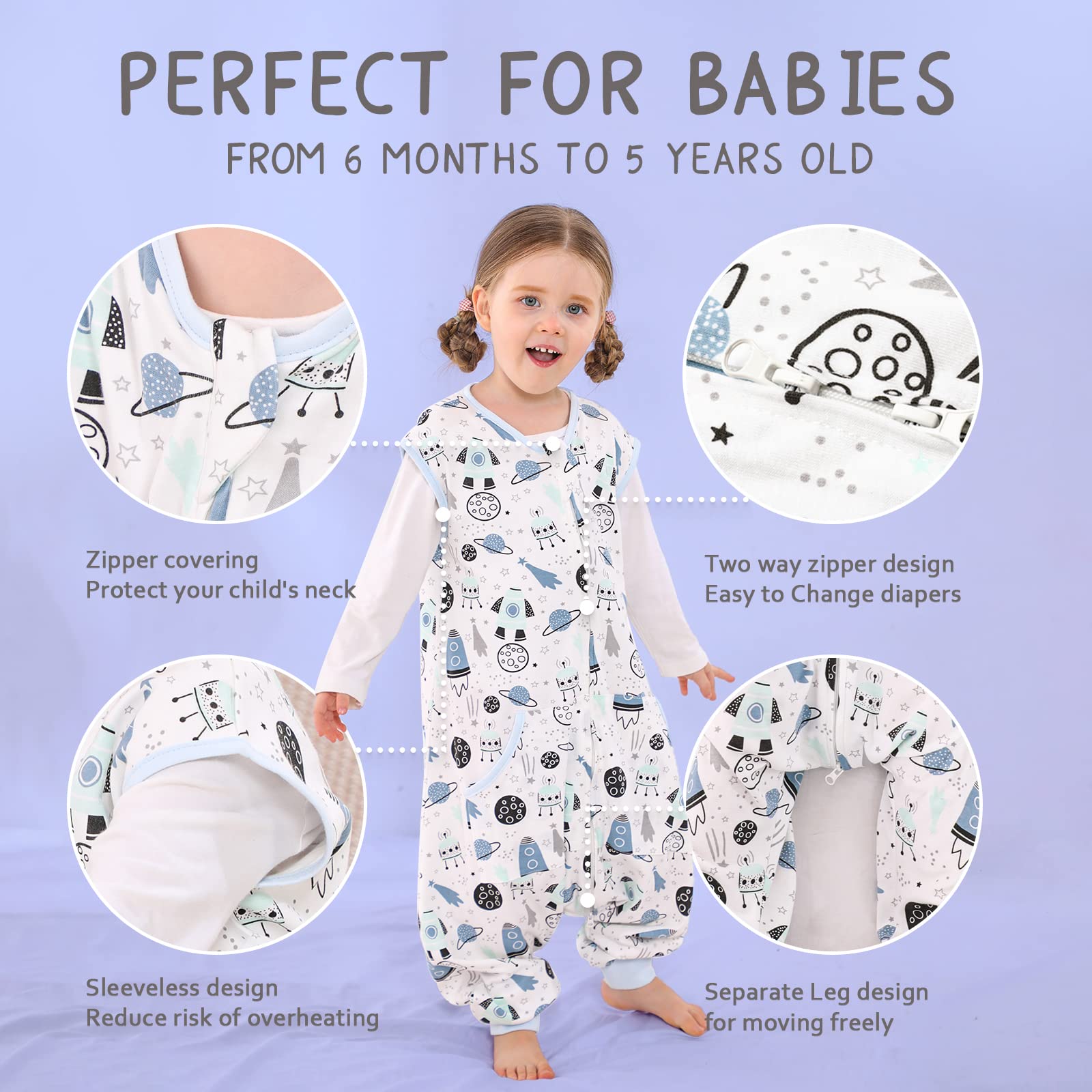 WONDAY toddler sleep sack with feet back view offers uninterrupted night warmth
