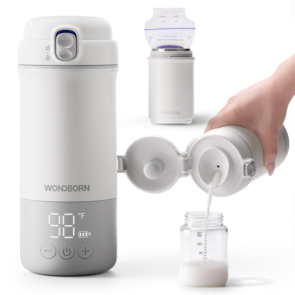 WONDBORN portable bottle warmer travel-compact for on-the-go feeds.