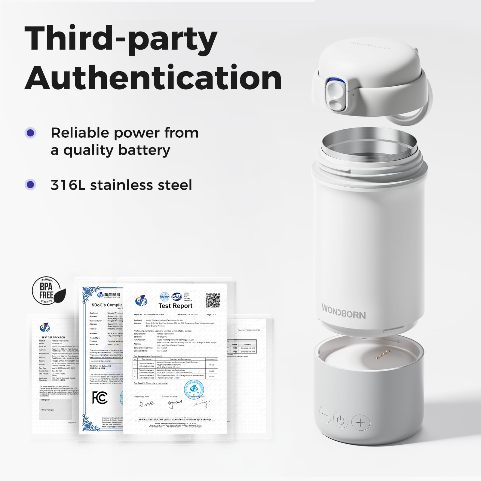 WONDBORN TSA-friendly milk warmer fits airline carry-ons.