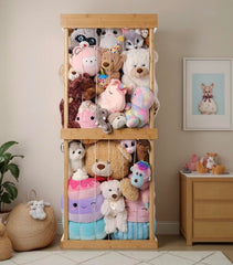 Wonder Cove bamboo stuffed animal zoo assembly shows easy setup for tidy plush toy storage.