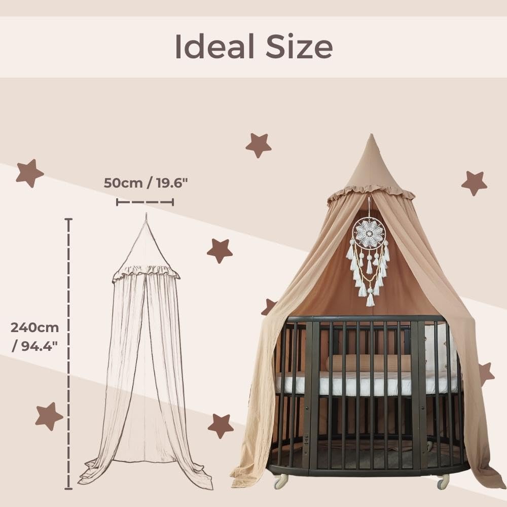 Wonder Space Nougat crib-size canopy fits standard beds with soft fabric