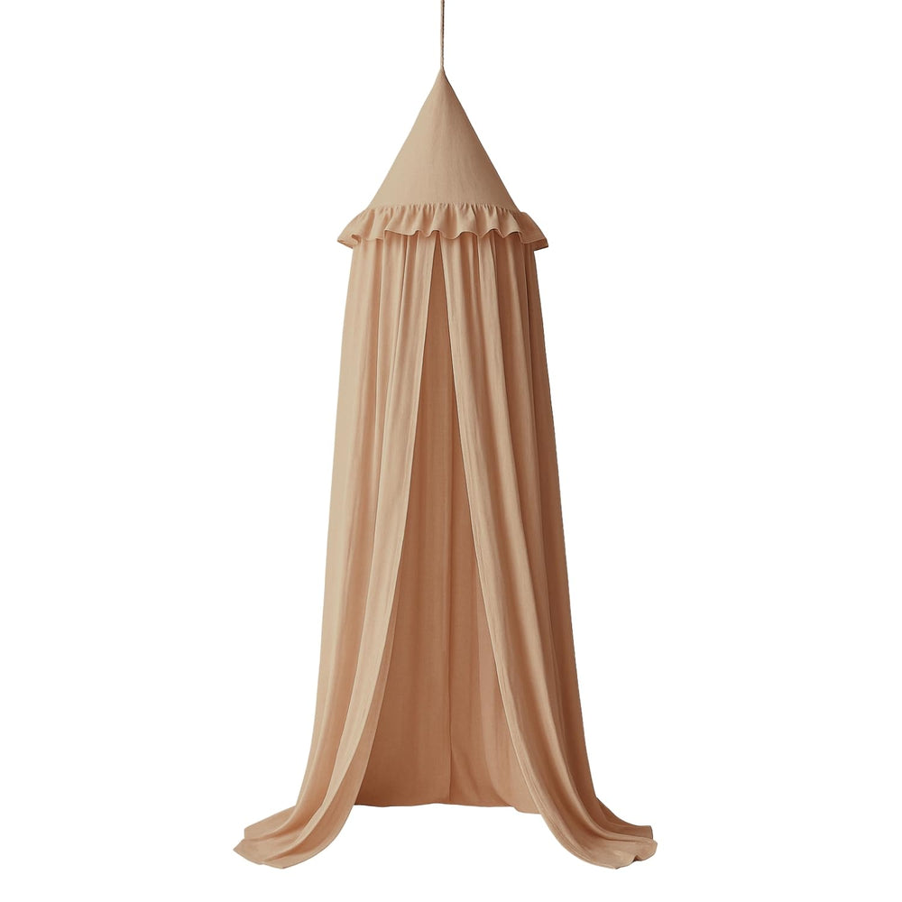 Wonder Space Nougat bed canopy front view over crib for dreamy nursery decor