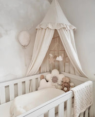 Closeup of Wonder Space frilled cotton canopy material, soft and airy