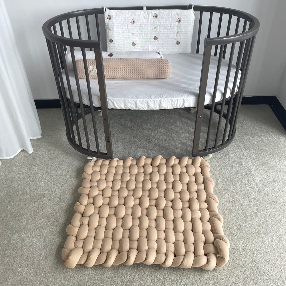 Wonder Space Knotted Braided Plush Mat baby tummy time image shows gentle cushioning