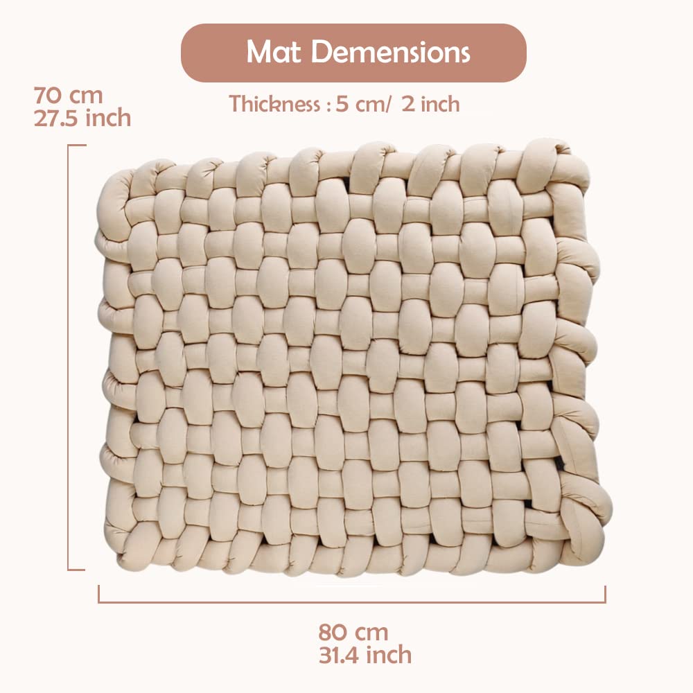 Wonder Space Knotted Braided Plush Mat nursery decor image highlights stylish beige design