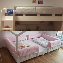 Wonder Space Toddlers Bed Rail Bumpers side view grey, increased guardrail height for roll prevention