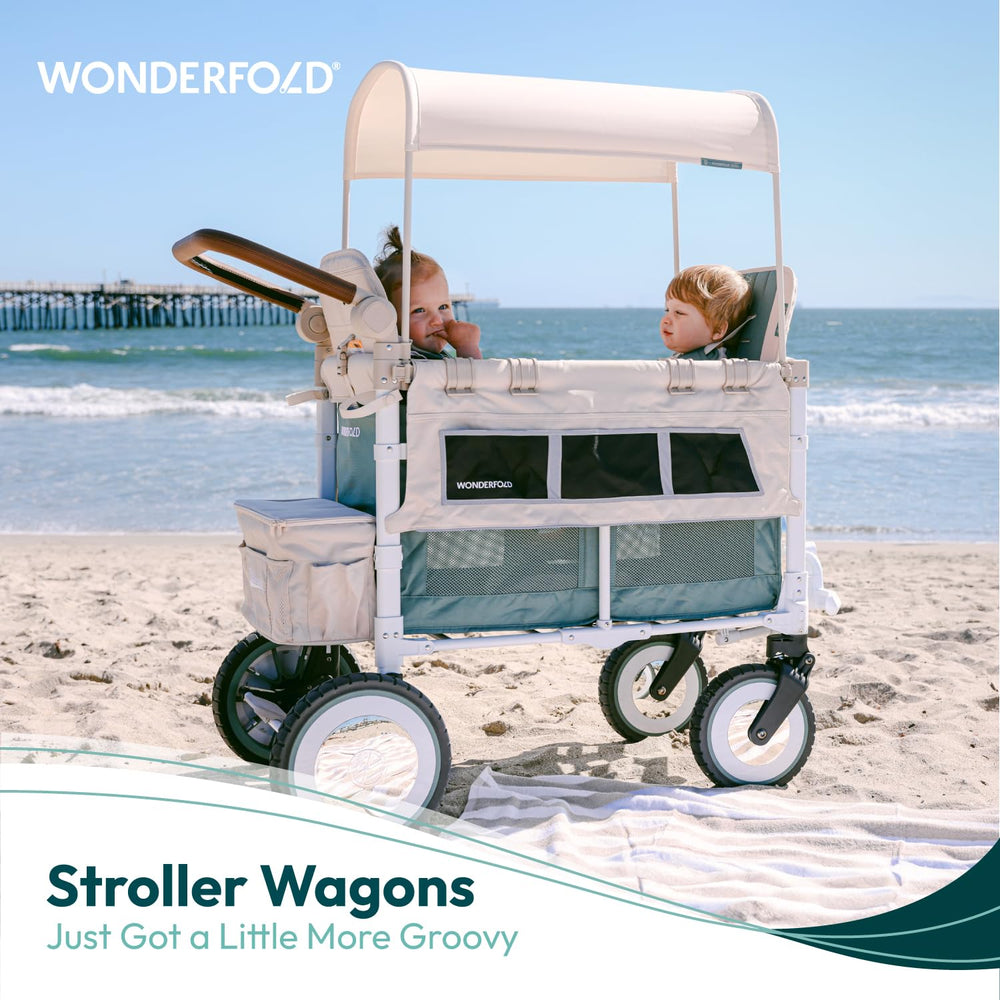 WonderFold Bondi Blue wagon removable canopy enables quick shade and easy cleaning