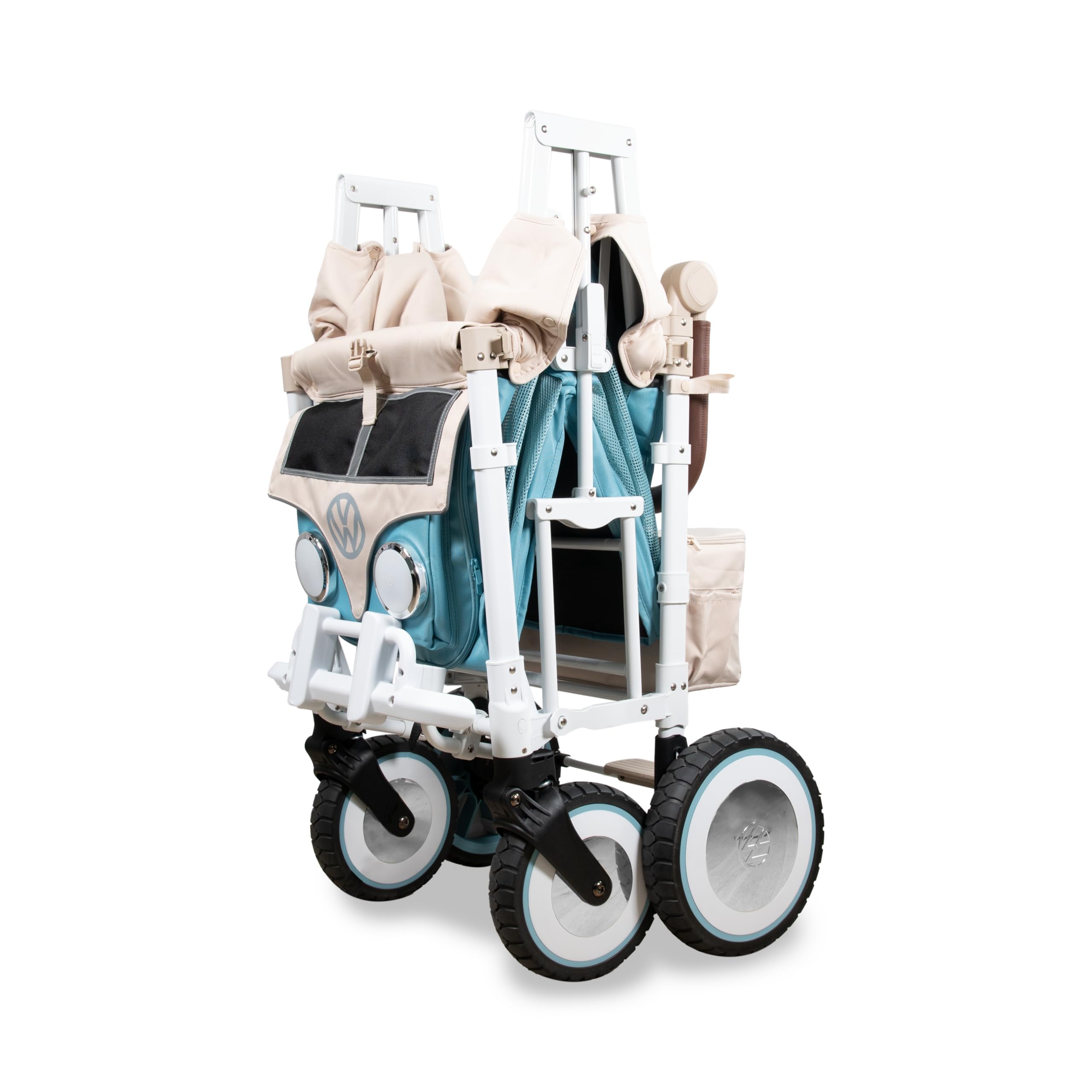 WonderFold Bondi Blue wagon VW bumper detail suggests nostalgic style with safety cue