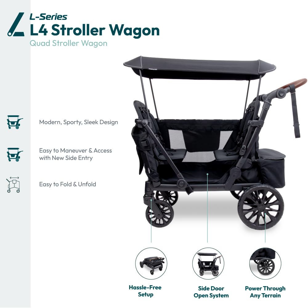 WonderFold L4 Quad Wagon 360-wheels traverse varied terrain smoothly.