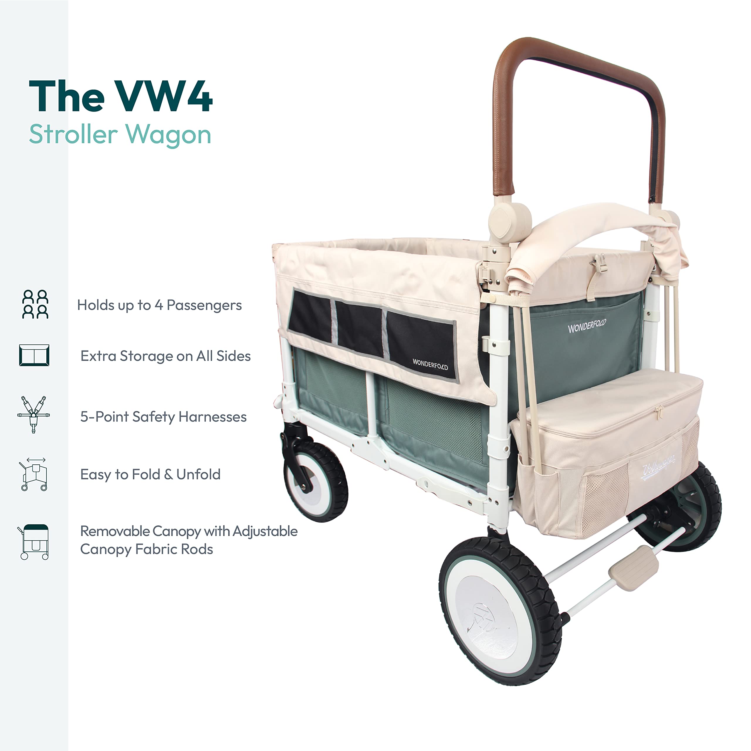 WonderFold Outdoor Volkswagen Stroller Wagon canopy close-up highlighting sun protection