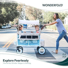 WonderFold Outdoor Volkswagen Stroller Wagon side view with four seat layout for family trips