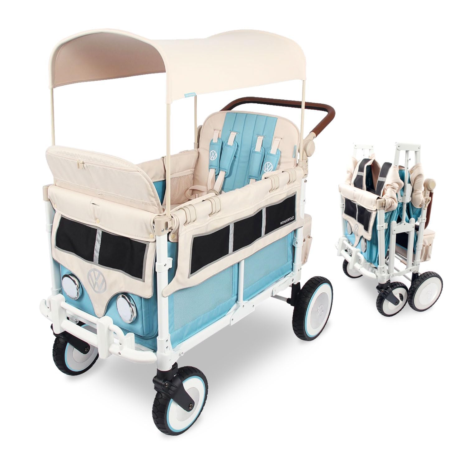 WonderFold Outdoor VW stroller wagon front profile with family-friendly design.