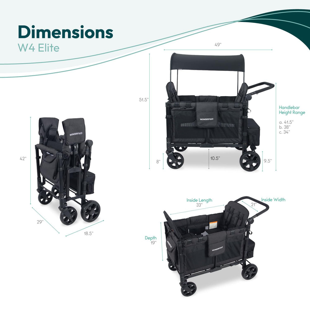WonderFold W4 Elite four-point harness seats ensure secure rides.